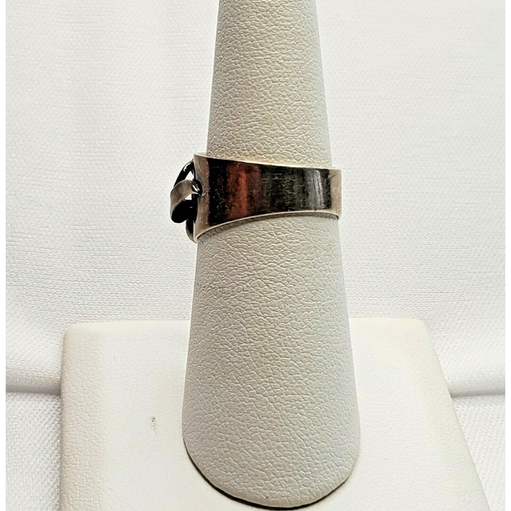Vintage 925 Sterling Silver Abstract Vine Black Onyx Buds Design Ring Size 6.75 - Picture 5 of 12